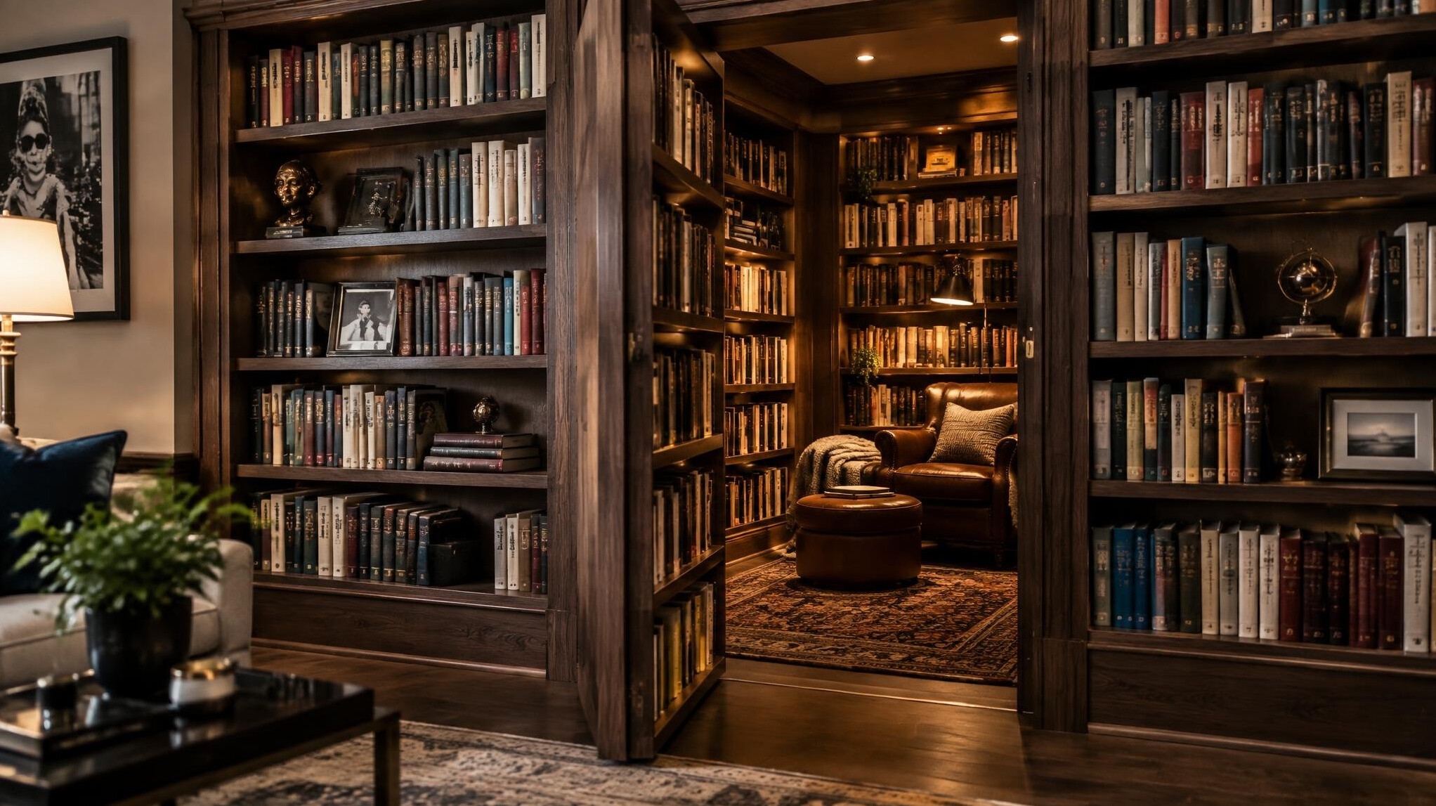 secret library behind bookshelf
