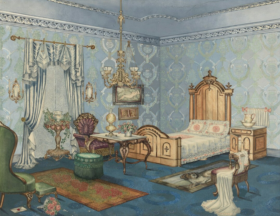 glamorous bedroom with velvet